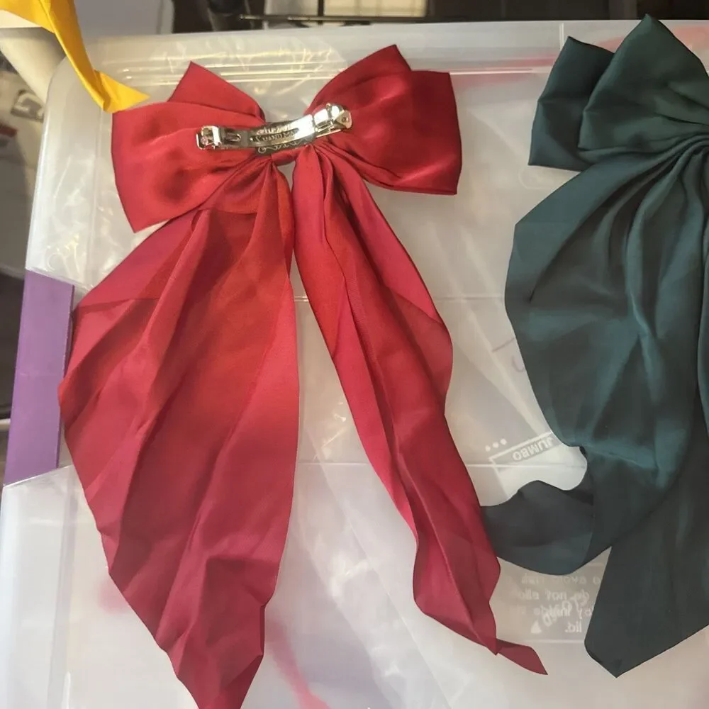 Satin Hair Bow Barrette Lot Of 5
